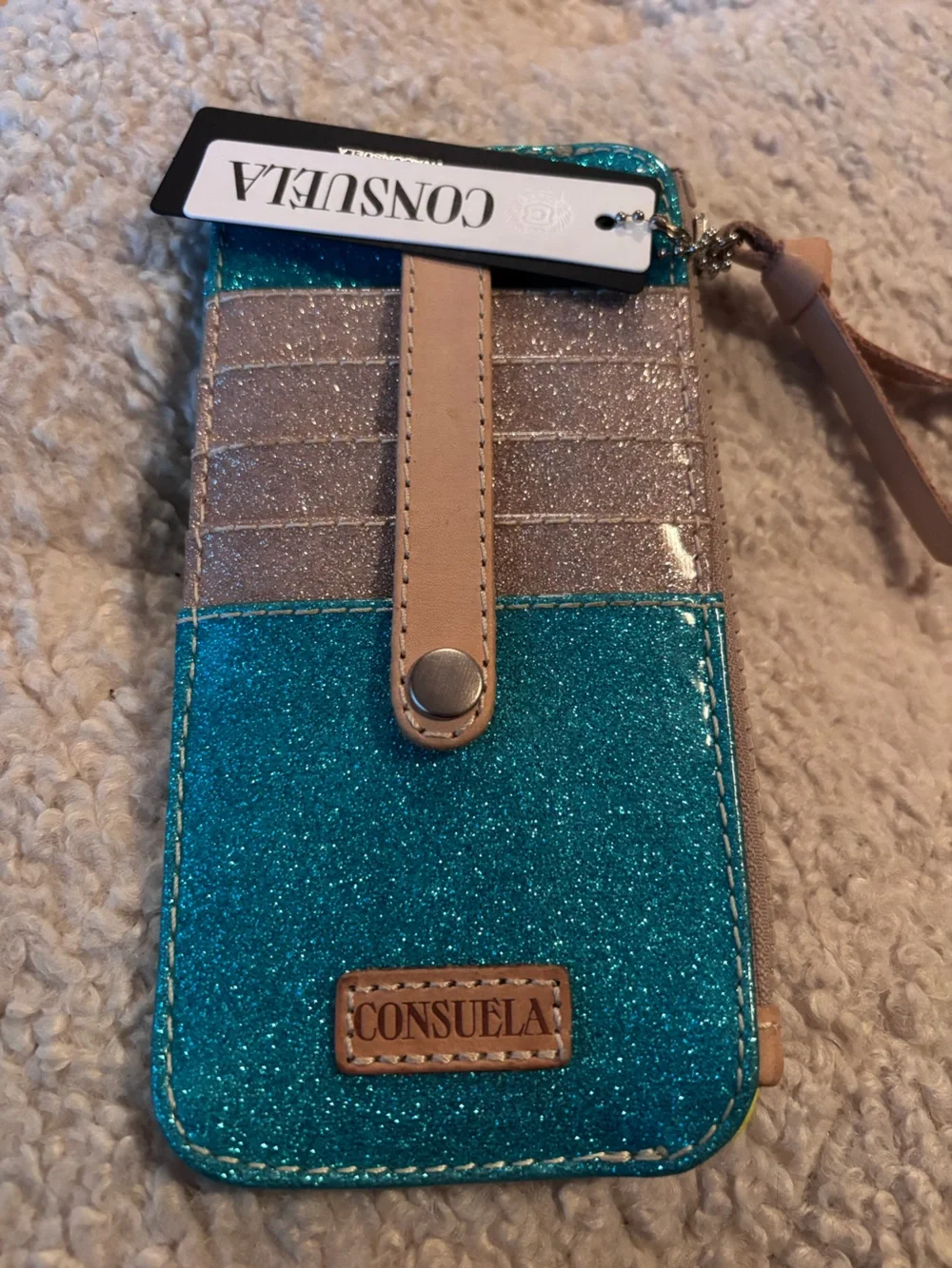 ✨🩵💚Consuela Turquoise& Lime Glitter Zip Wallet💚🩵✨